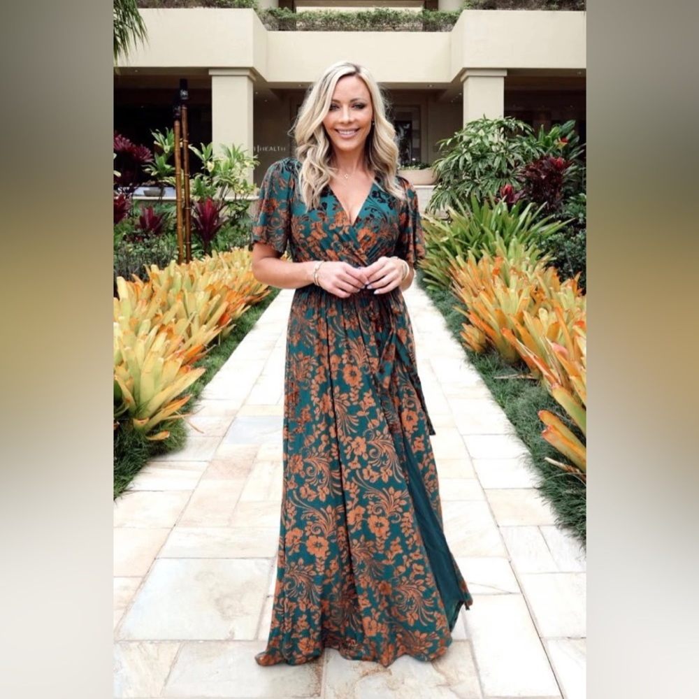 Baltic Born * 2XL Uma Velvet Maxi Dress Bronze + Jade NWT